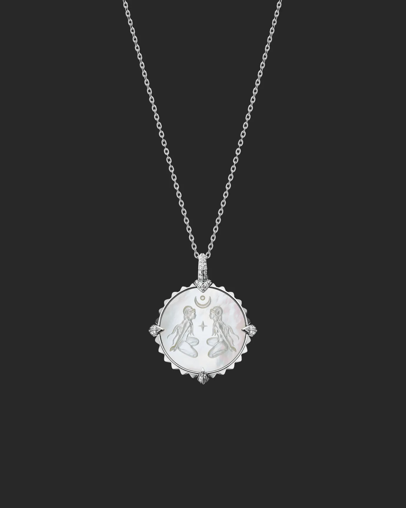 Chains, Charms & Accessories^Paspaley Aries Coin Charm | Mother of Pearl, Diamonds, and White Gold WhiteGold