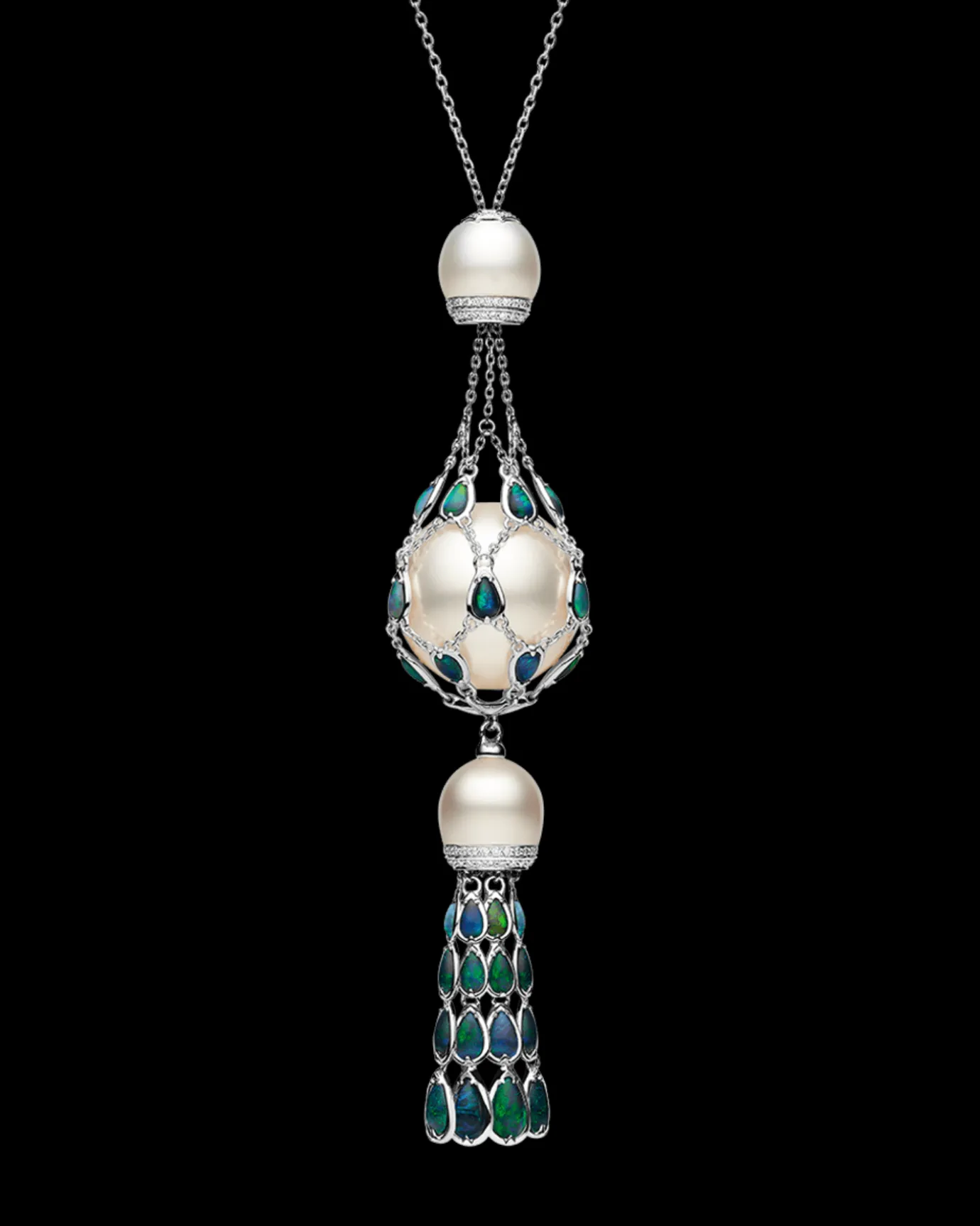 Necklaces & Pendants^Paspaley Black Opal Hero Lavalier Pearl Necklace | 18mm Round Pearl, Black Opals, and White Gold WhiteGold
