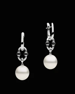 Earrings & Studs^Paspaley Black Spinel Anchor Link Pearl Earrings | 11mm Oval Pearls, Black Spinel, and White Gold WhiteGold