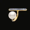 Rings^Paspaley Blue Sapphire Bollard Split Pearl Ring | 14mm Semi Round Pearl, Blue Sapphire, and Yellow Gold YellowGold