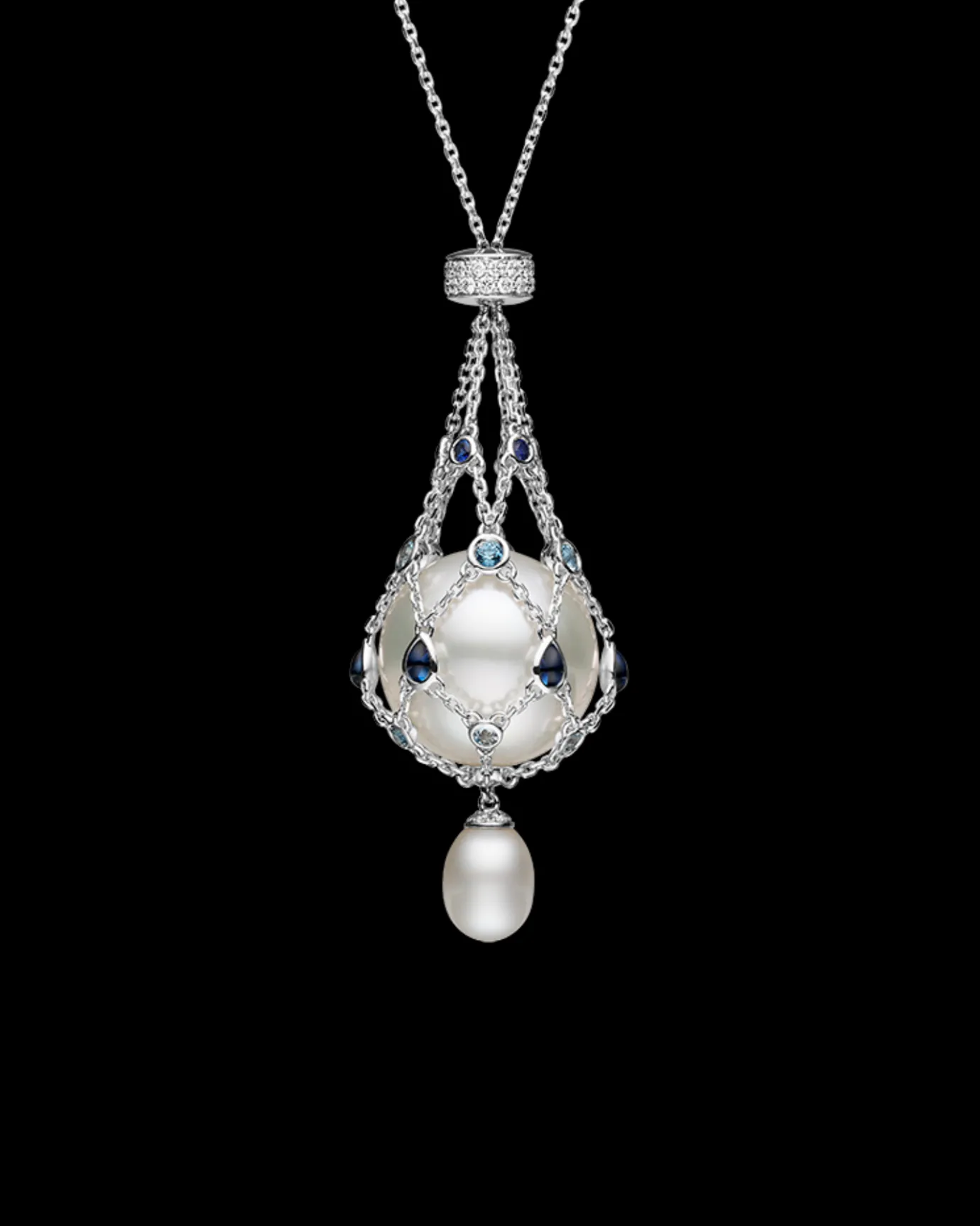 Necklaces & Pendants^Paspaley Blue Sapphire Lavalier Pearl Necklace | 15mm Button Pearl, Blue Sapphires, and White Gold WhiteGold