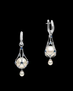 Earrings & Studs^Paspaley Blue Sapphire Lavalier Pearl Earrings | 12mm Button Pearls, Blue Sapphires, and White Gold WhiteGold