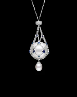 Necklaces & Pendants^Paspaley Blue Sapphire Lavalier Pearl Necklace | 15mm Round Pearl, Blue Sapphires, and White Gold