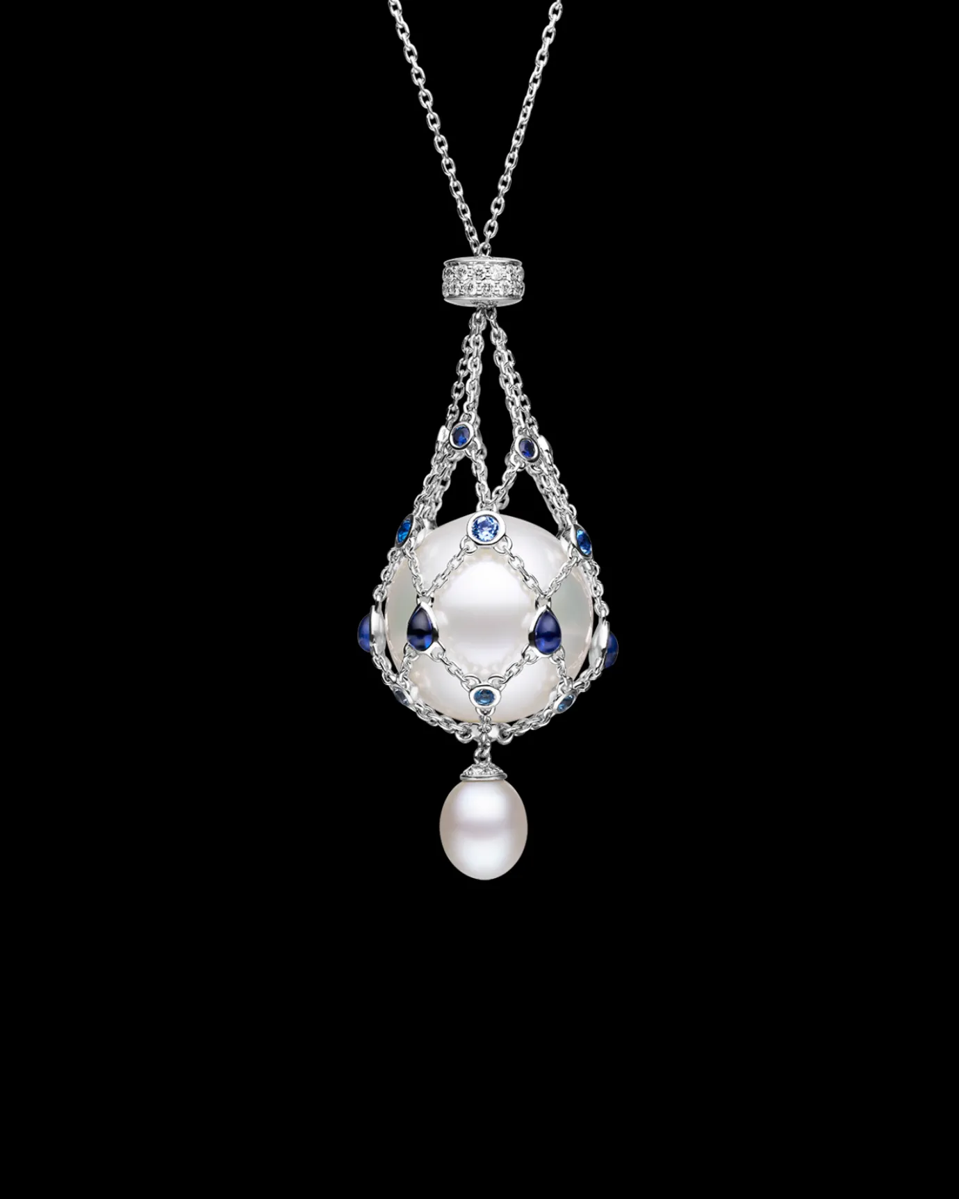 Necklaces & Pendants^Paspaley Blue Sapphire Lavalier Pearl Necklace | 15mm Round Pearl, Blue Sapphires, and White Gold