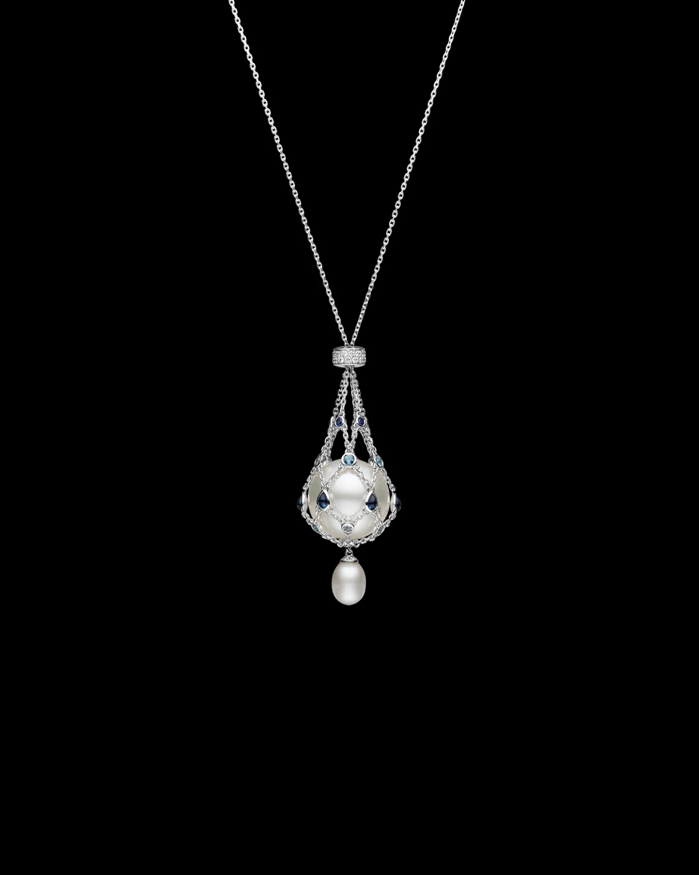 Necklaces & Pendants^Paspaley Blue Sapphire Lavalier Pearl Necklace | 15mm Button Pearl, Blue Sapphires, and White Gold WhiteGold