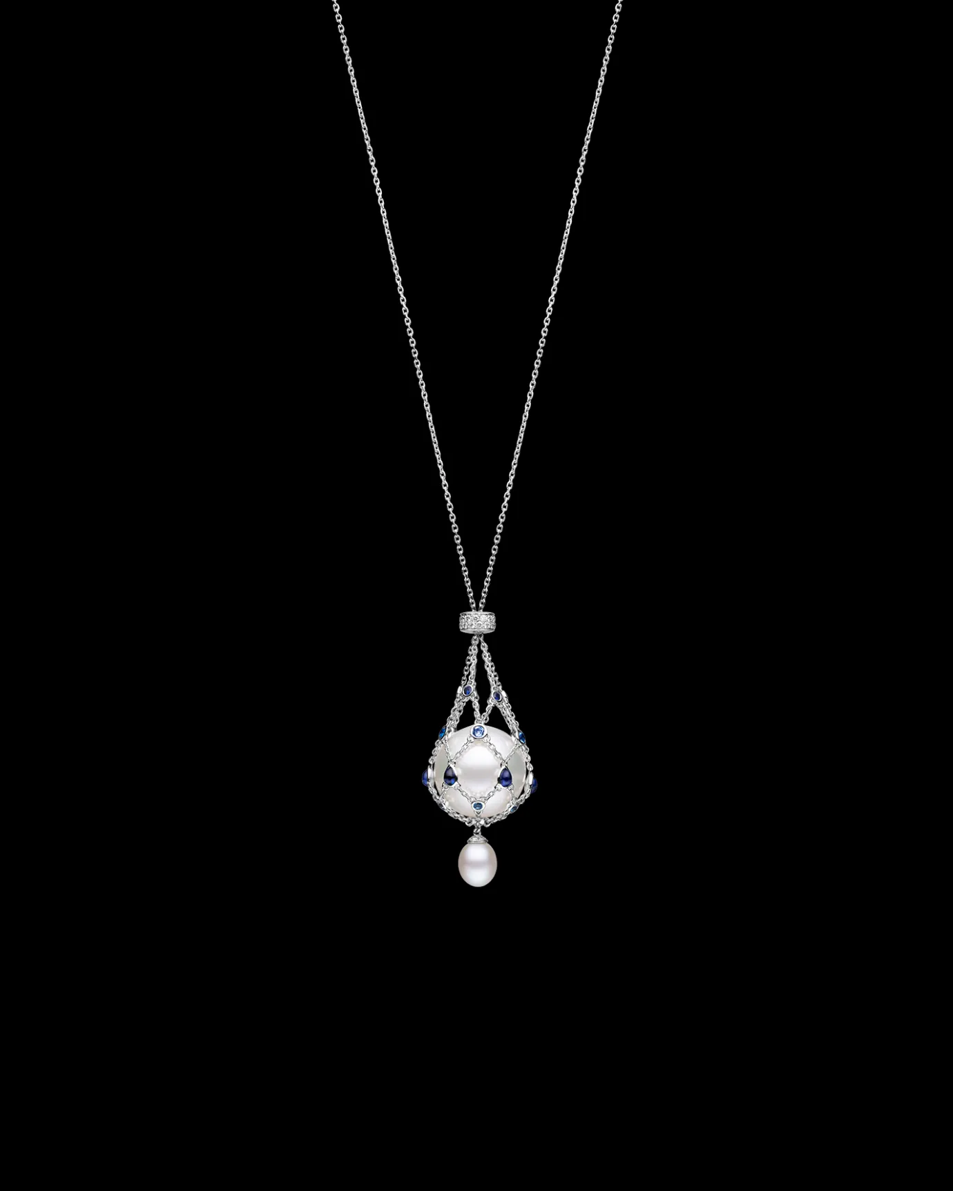Necklaces & Pendants^Paspaley Blue Sapphire Lavalier Pearl Necklace | 15mm Round Pearl, Blue Sapphires, and White Gold