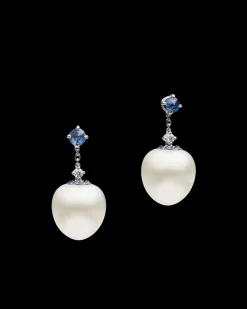 Earrings & Studs^Paspaley Blue Sapphire Touchstone Pearl Drop Earring | 12mm Triangle Pearls, Blue Sapphires, and White Gold WhiteGold