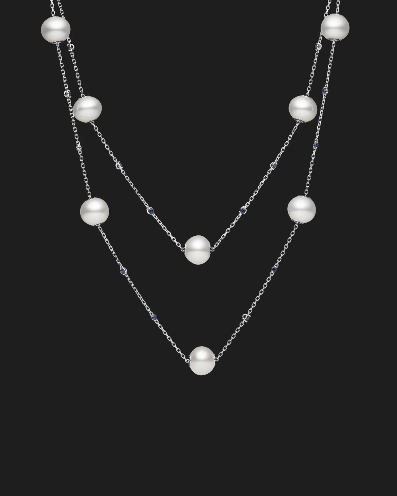 Necklaces & Pendants^Paspaley Blue Sapphire Touchstone Rope Pearl Necklace | 12mm Button Pearls, Blue Sapphires, and White Gold WhiteGold