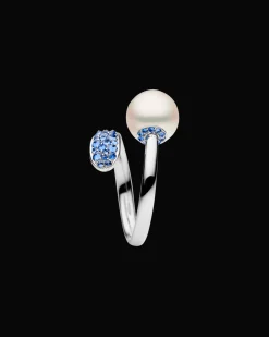 Rings^Paspaley Blue Sapphire Touchstone Pearl Ring | 9mm Oval Pearl, Blue Sapphires, and White Gold WhiteGold