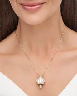 Necklaces & Pendants^Paspaley Clam Shell Diamond Pearl Pendant | Mother of Pearl, 6mm Keshi Pearl, Diamonds, and Yellow Gold YellowGold