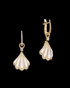 Earrings & Studs^Paspaley Clam Shell Earrings | Mother of Pearl, 5mm Keshi Pearls, Diamonds, and Yellow Gold YellowGold