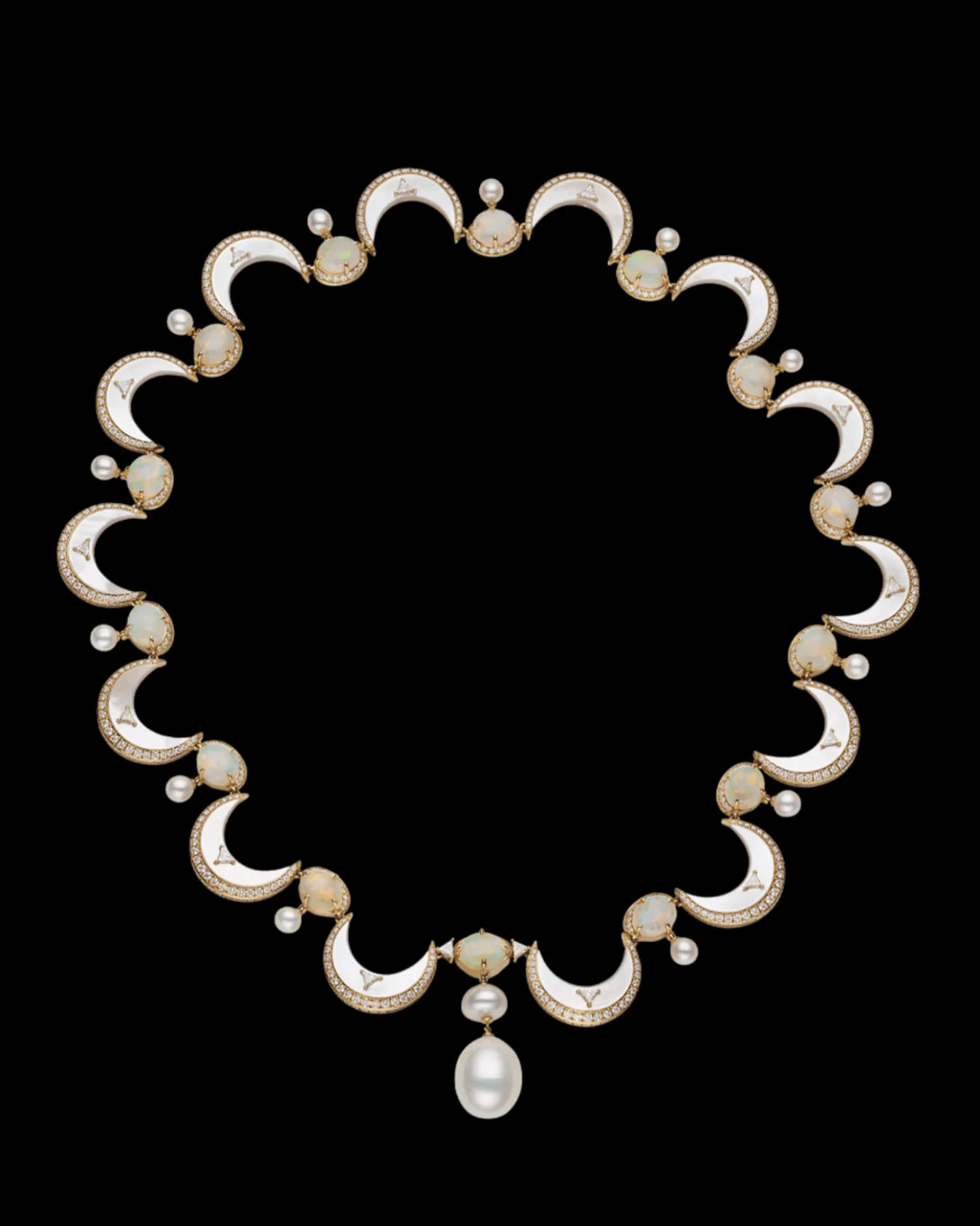 Necklaces & Pendants^Paspaley Crescent Moon Pearl Collier | 3-12mm Pearls, White Opals, and Yellow Gold YellowGold