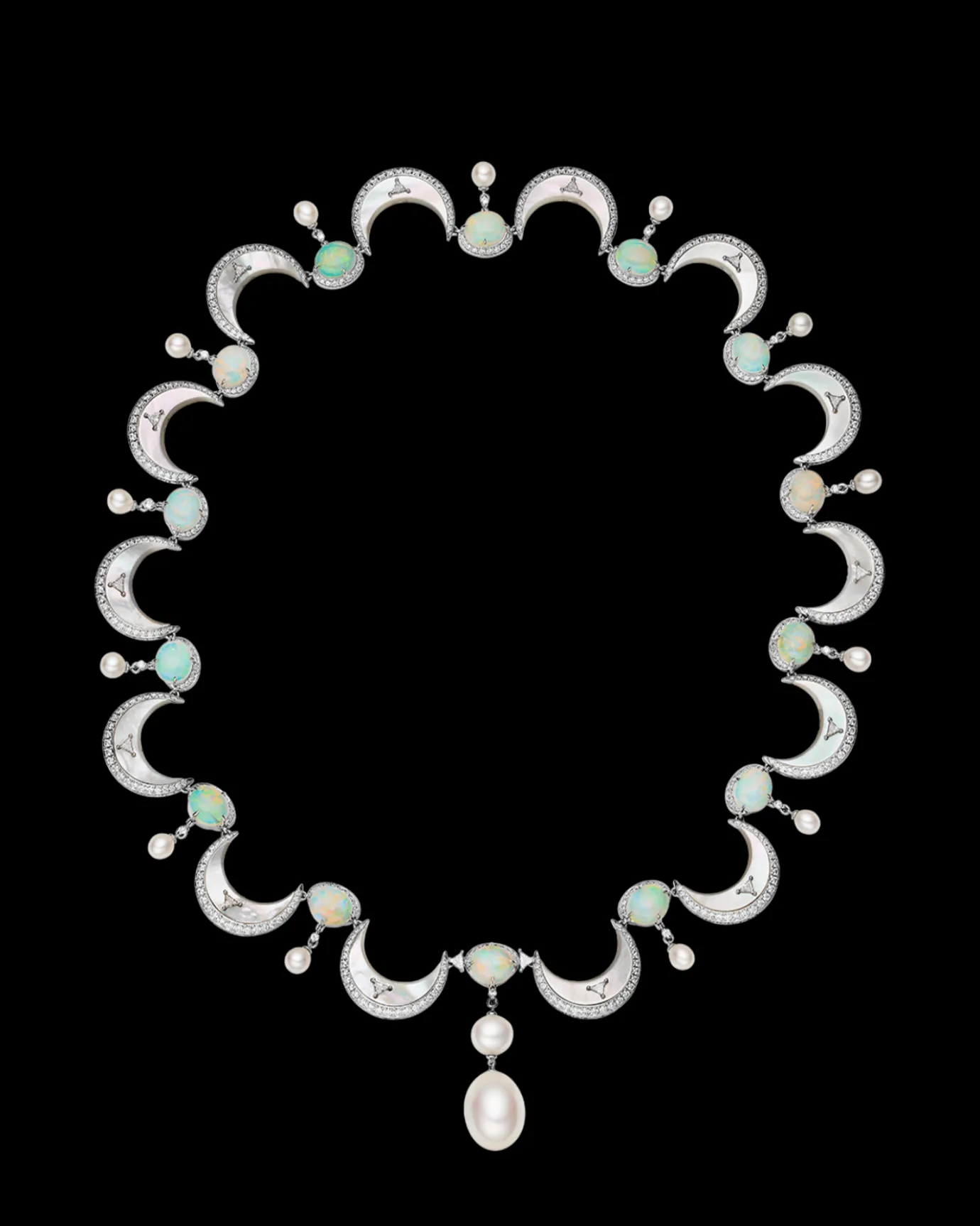 Necklaces & Pendants^Paspaley Crescent Moon Pearl Collier | 12mm Drop Pearl, White Opals, and White Gold WhiteGold