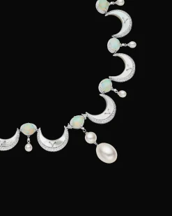 Necklaces & Pendants^Paspaley Crescent Moon Pearl Collier | 12mm Drop Pearl, White Opals, and White Gold WhiteGold