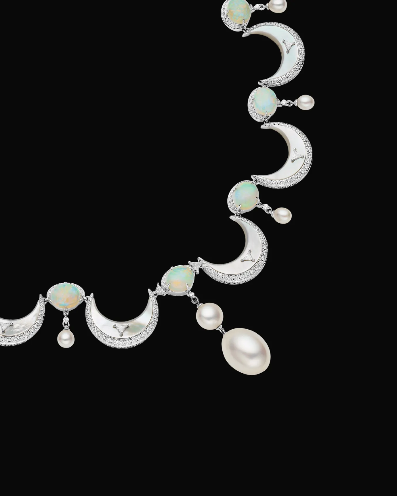 Necklaces & Pendants^Paspaley Crescent Moon Pearl Collier | 12mm Drop Pearl, White Opals, and White Gold WhiteGold