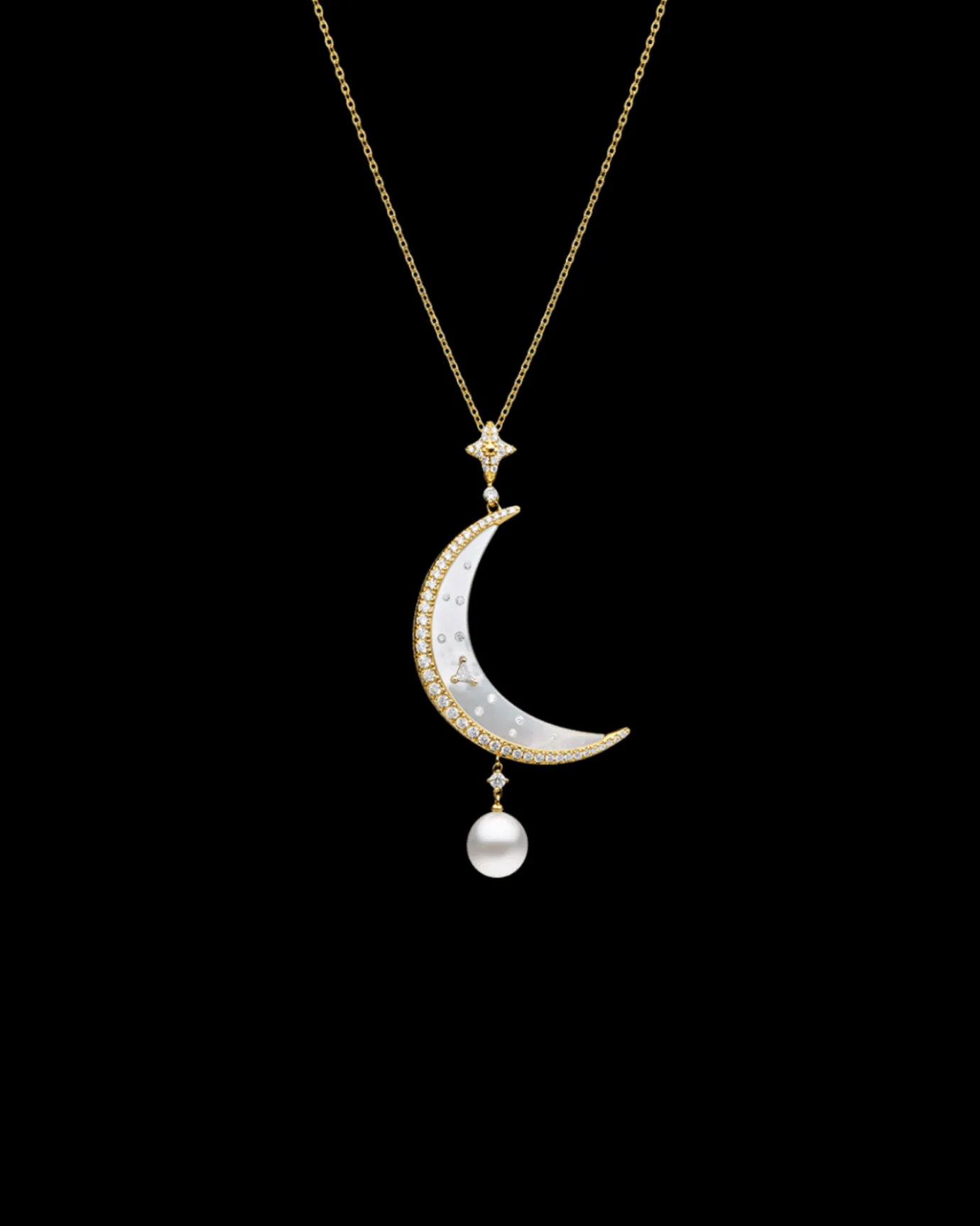 Necklaces & Pendants^Paspaley Crescent Moon Pearl Pendant | 7mm Keshi Pearl, Diamonds, and Yellow Gold YellowGold