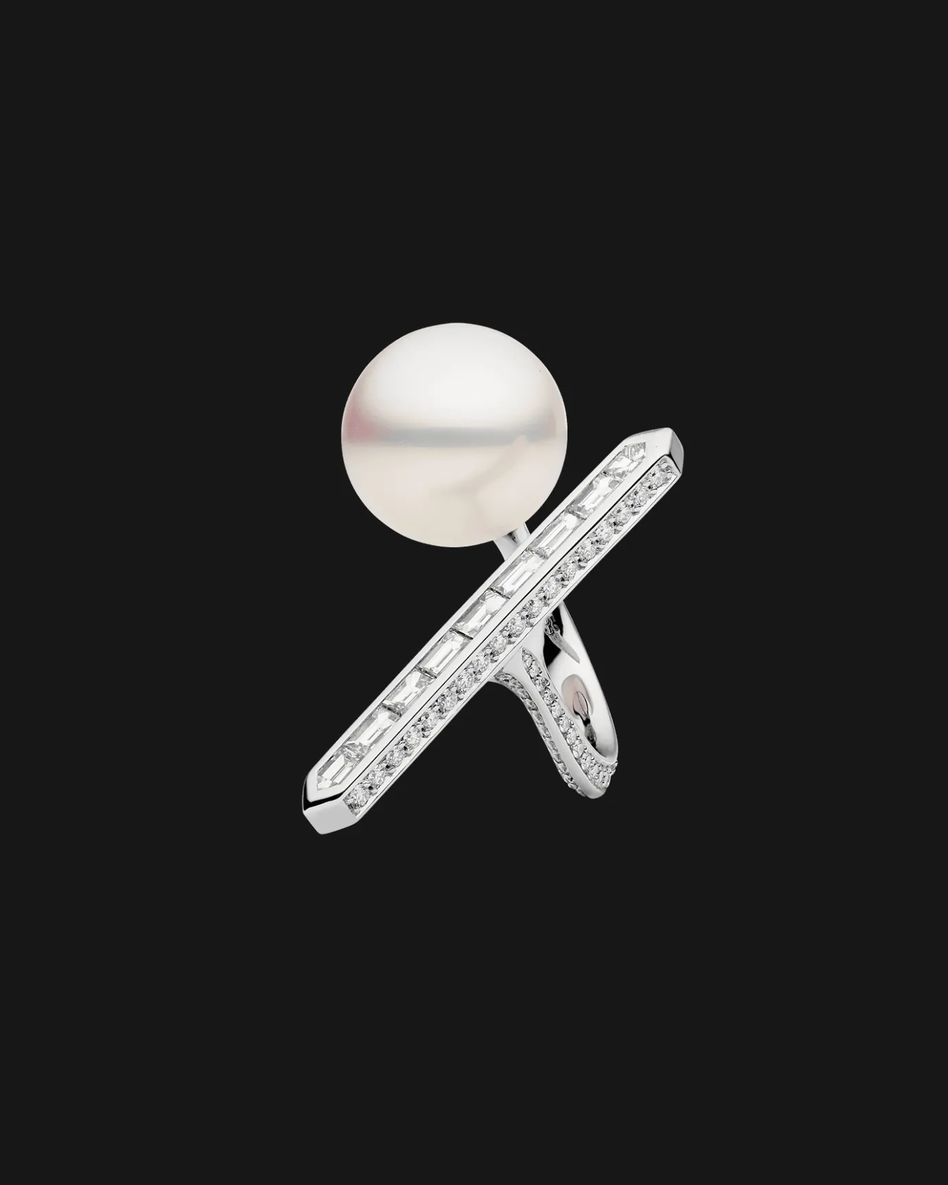 Rings^Paspaley Diamond Bollard Split Pearl Ring | 14mm Semi-Round Pearl, Diamond, and White Gold WhiteGold