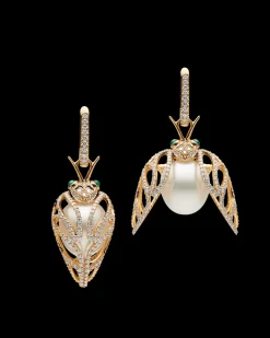 Earrings & Studs^Paspaley Diamond Cicada Pearl Earrings | 13mm Oval Pearls, Diamonds, and Yellow Gold YellowGold