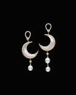 Earrings & Studs^Paspaley Diamond Crescent Moon and Keshi Stud Earrings | 8mm Keshi Pearls, Mother Of Pearl, Diamonds, and Yellow Gold