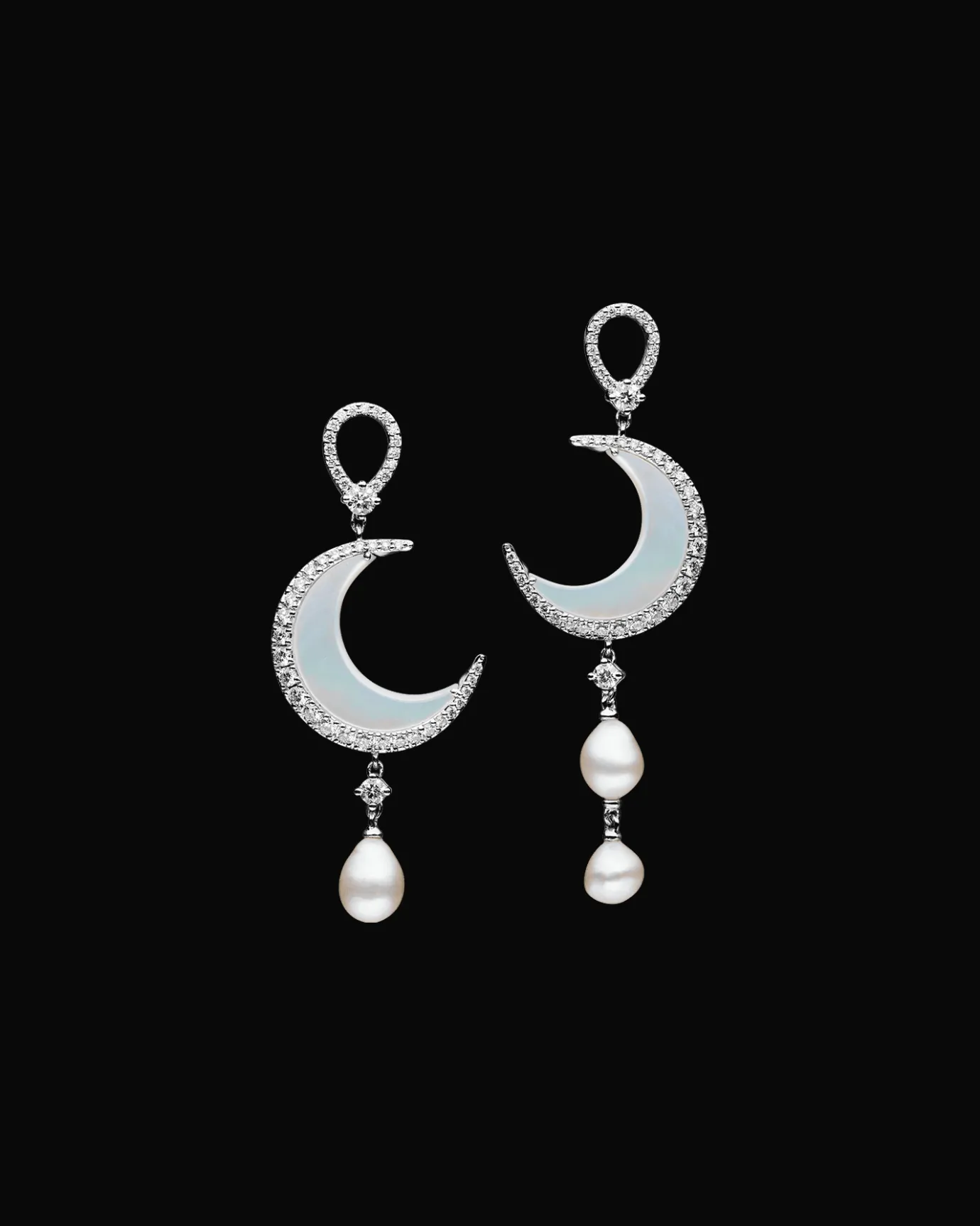 Earrings & Studs^Paspaley Diamond Crescent Moon and Keshi Stud Earrings | 8mm Keshi Pearls, Mother Of Pearl, Diamonds, and White Gold