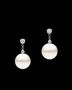 Earrings & Studs^Paspaley Diamond Dew Drop Pearl Earrings | 11mm Round Pearls, Diamonds, and White Gold WhiteGold