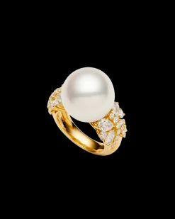 Rings^Paspaley Diamond Dragonfly Pearl Ring | 15mm Round Pearl, Diamonds, and Yellow Gold YellowGold