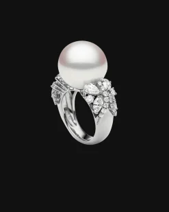 Rings^Paspaley Diamond Dragonfly Pearl Ring | 15mm Round Pearl, Diamonds, and Platinum
