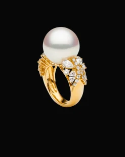 Rings^Paspaley Diamond Dragonfly Pearl Ring | 15mm Round Pearl, Diamonds, and Yellow Gold YellowGold