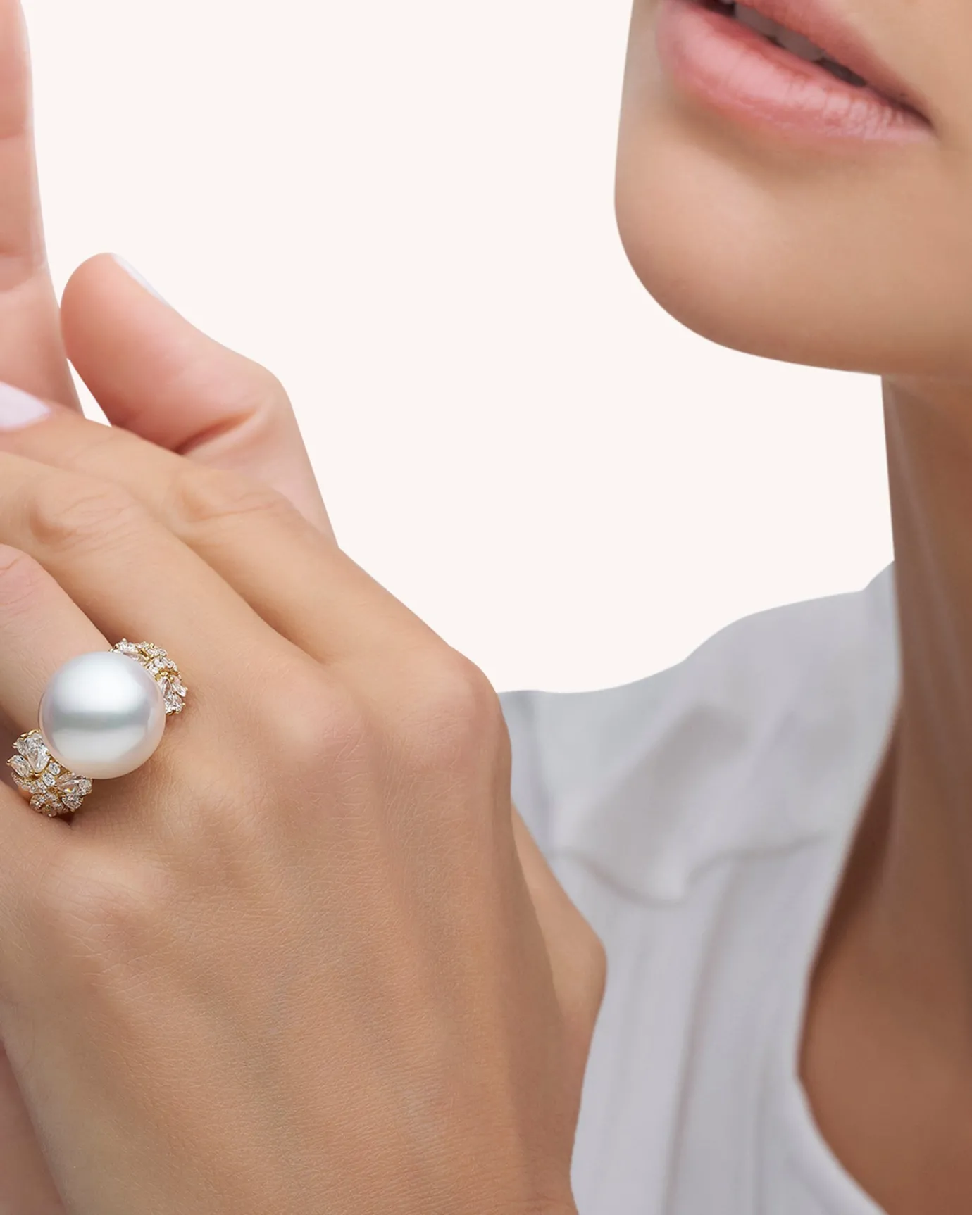 Rings^Paspaley Diamond Dragonfly Pearl Ring | 15mm Round Pearl, Diamonds, and Yellow Gold YellowGold