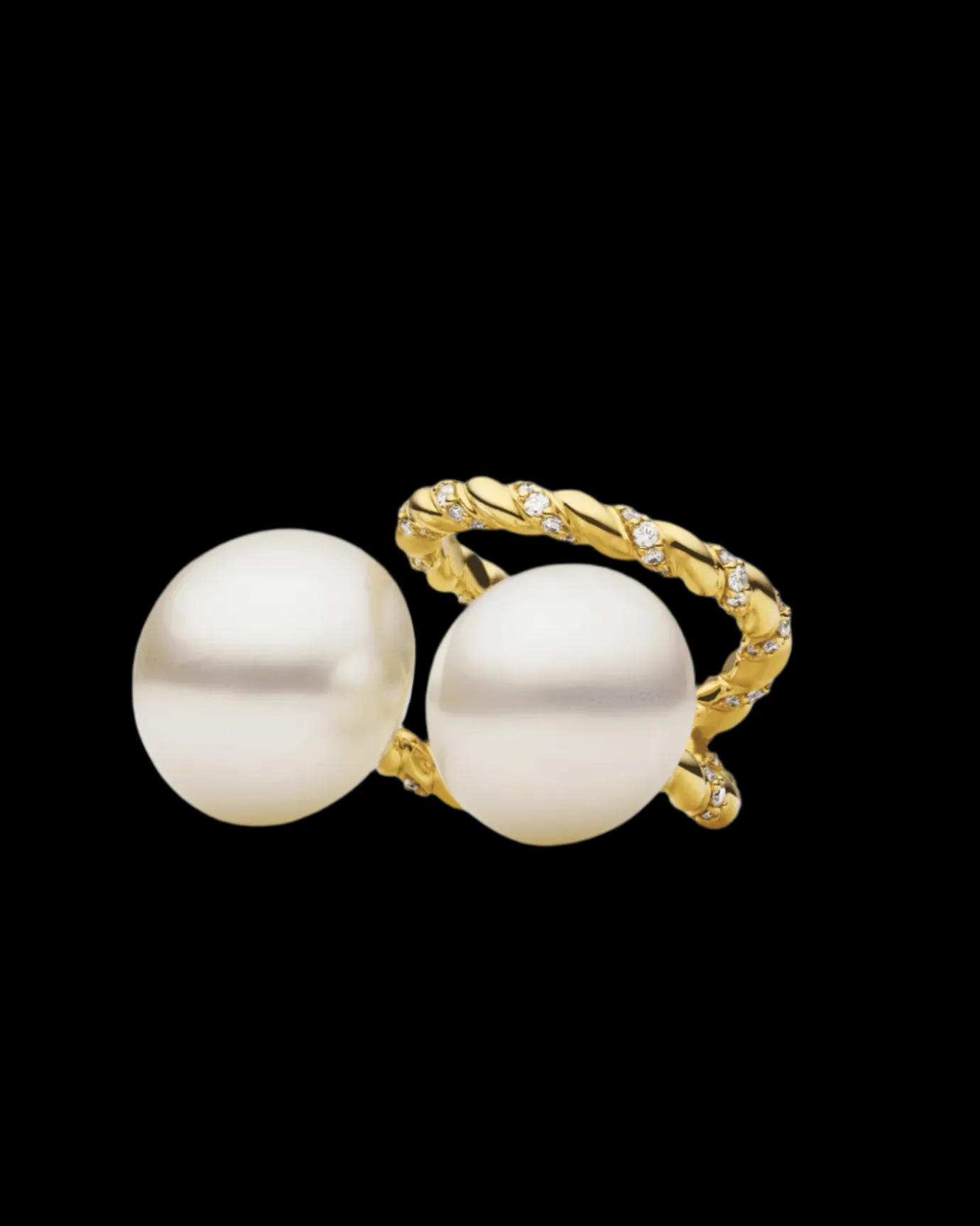 Rings^Paspaley Diamond Entwined Rope Double Pearl Ring | 13-17mm Button Pearl, Diamonds and Yellow Gold YellowGold