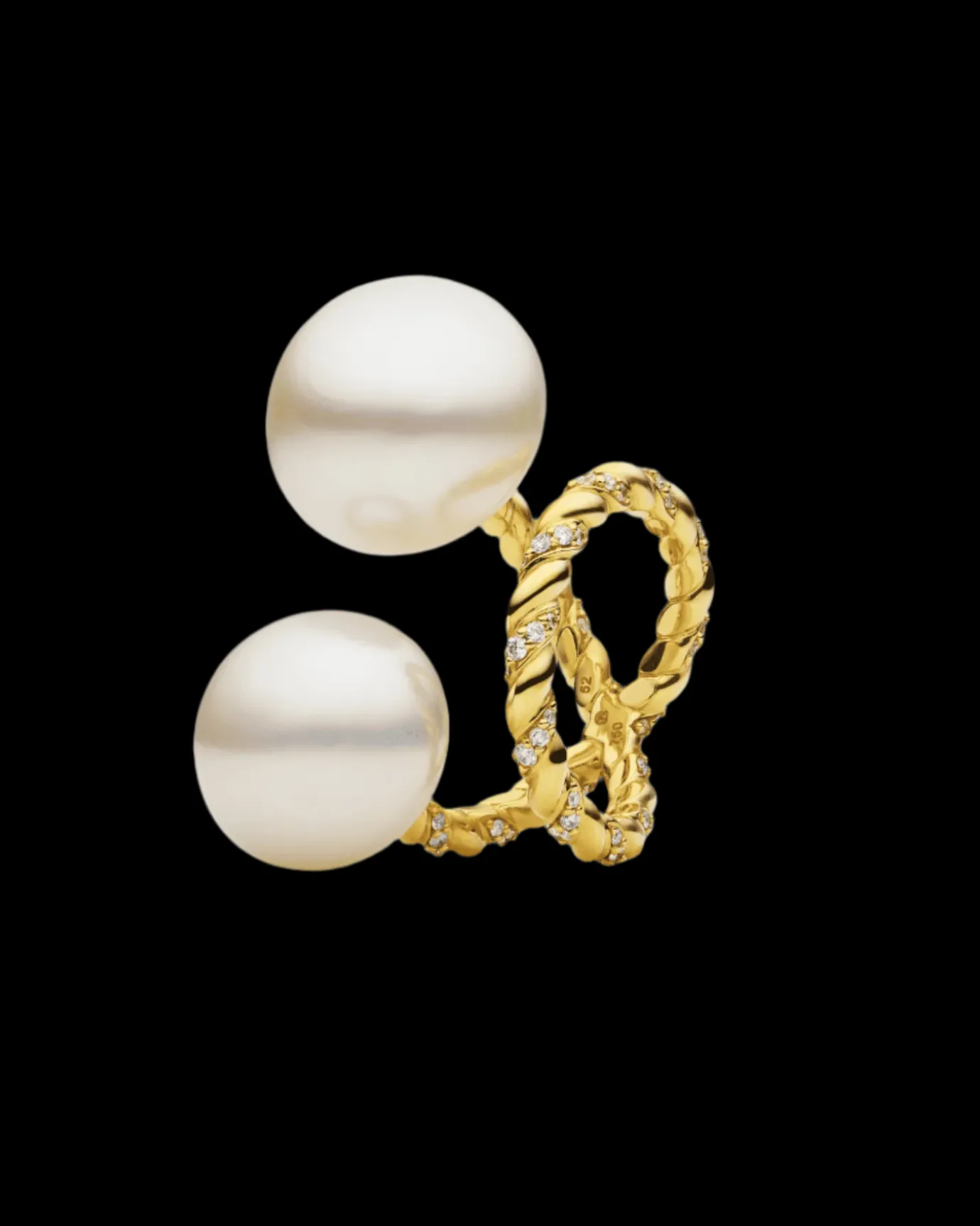 Rings^Paspaley Diamond Entwined Rope Double Pearl Ring | 13-17mm Button Pearl, Diamonds and Yellow Gold YellowGold