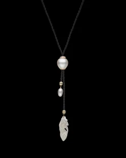 Necklaces & Pendants^Paspaley Diamond Feather Silk Pearl Necklace | 13mm Keshi Pearl, Mother of Pearl, and Yellow Gold YellowGold