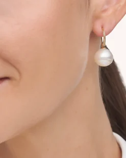 Earrings & Studs^Paspaley Diamond Keel Edge Pearl Earrings | 13mm Circle Pearls, Diamonds, and Yellow Gold YellowGold