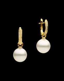 Earrings & Studs^Paspaley Diamond Keel Edge Pearls My Way Earrings | 12mm Round Pearls, Diamonds, and Yellow Gold YellowGold
