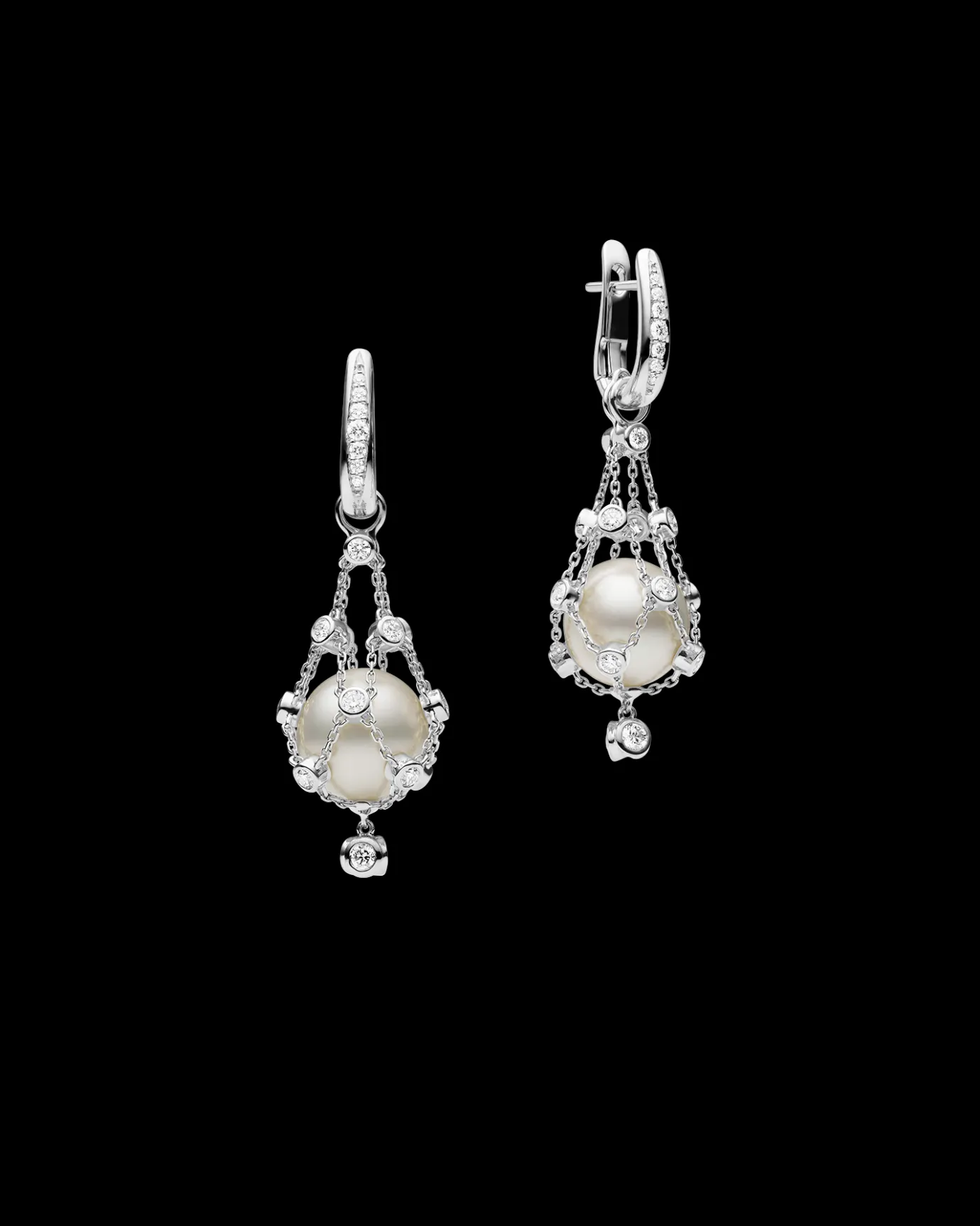 Earrings & Studs^Paspaley Diamond Lavalier Pearl Earrings | 12mm Button Pearls, Diamonds, and White Gold