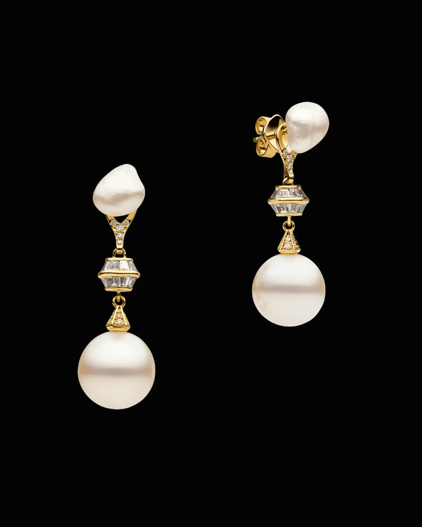 Earrings & Studs^Paspaley Diamond Sea Buoy and Keshi Stud Pearl Earrings | 12mm Semi-Round Pearls, Diamond, and Yellow Gold YellowGold