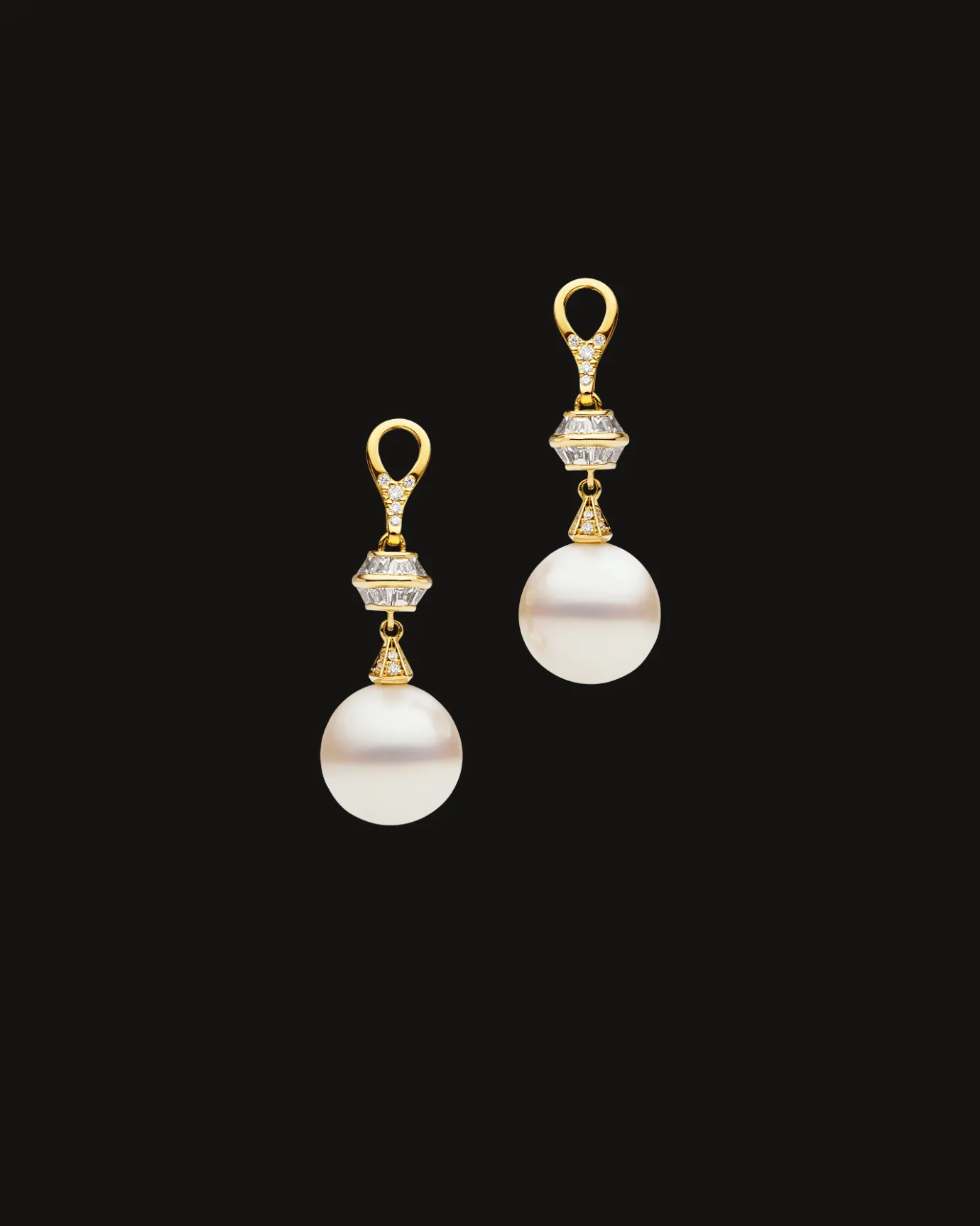 Earrings & Studs^Paspaley Diamond Sea Buoy and Keshi Stud Pearl Earrings | 12mm Semi-Round Pearls, Diamond, and Yellow Gold YellowGold