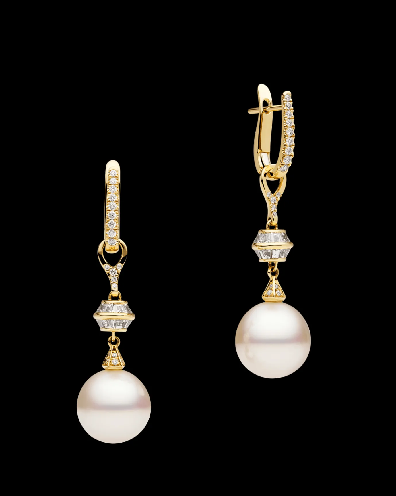 Earrings & Studs^Paspaley Diamond Sea Buoy Pearl Earrings | 12mm Semi-Round Pearls, Diamond, and Yellow Gold YellowGold