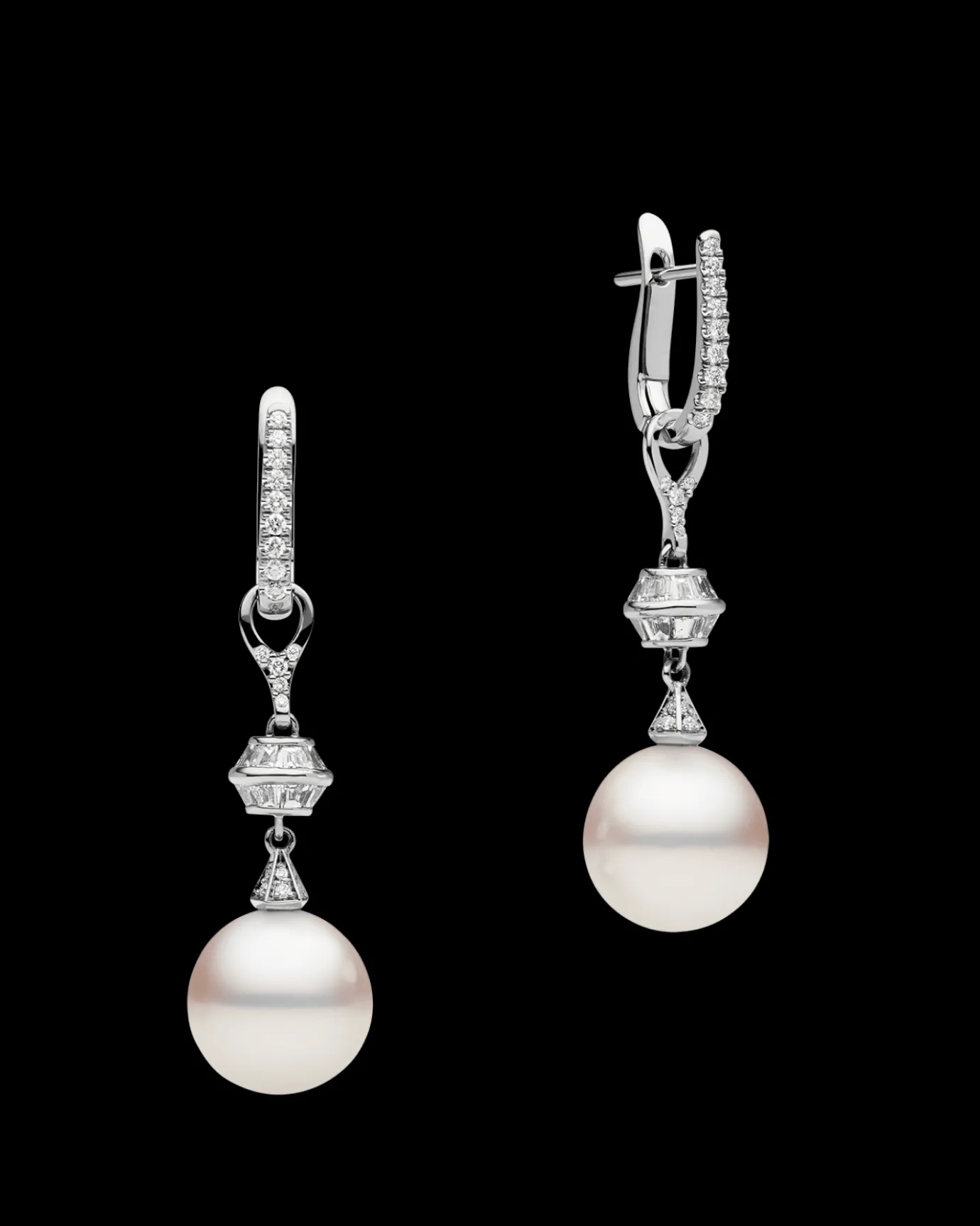 Earrings & Studs^Paspaley Diamond Sea Buoy Pearl Earrings | 12mm Semi-Round Pearls, Diamond, and White Gold WhiteGold