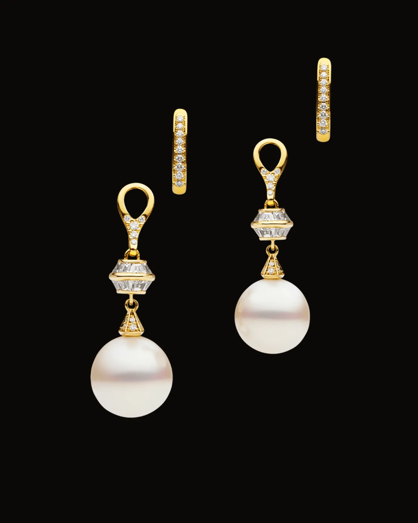 Earrings & Studs^Paspaley Diamond Sea Buoy Pearl Earrings | 12mm Semi-Round Pearls, Diamond, and Yellow Gold YellowGold