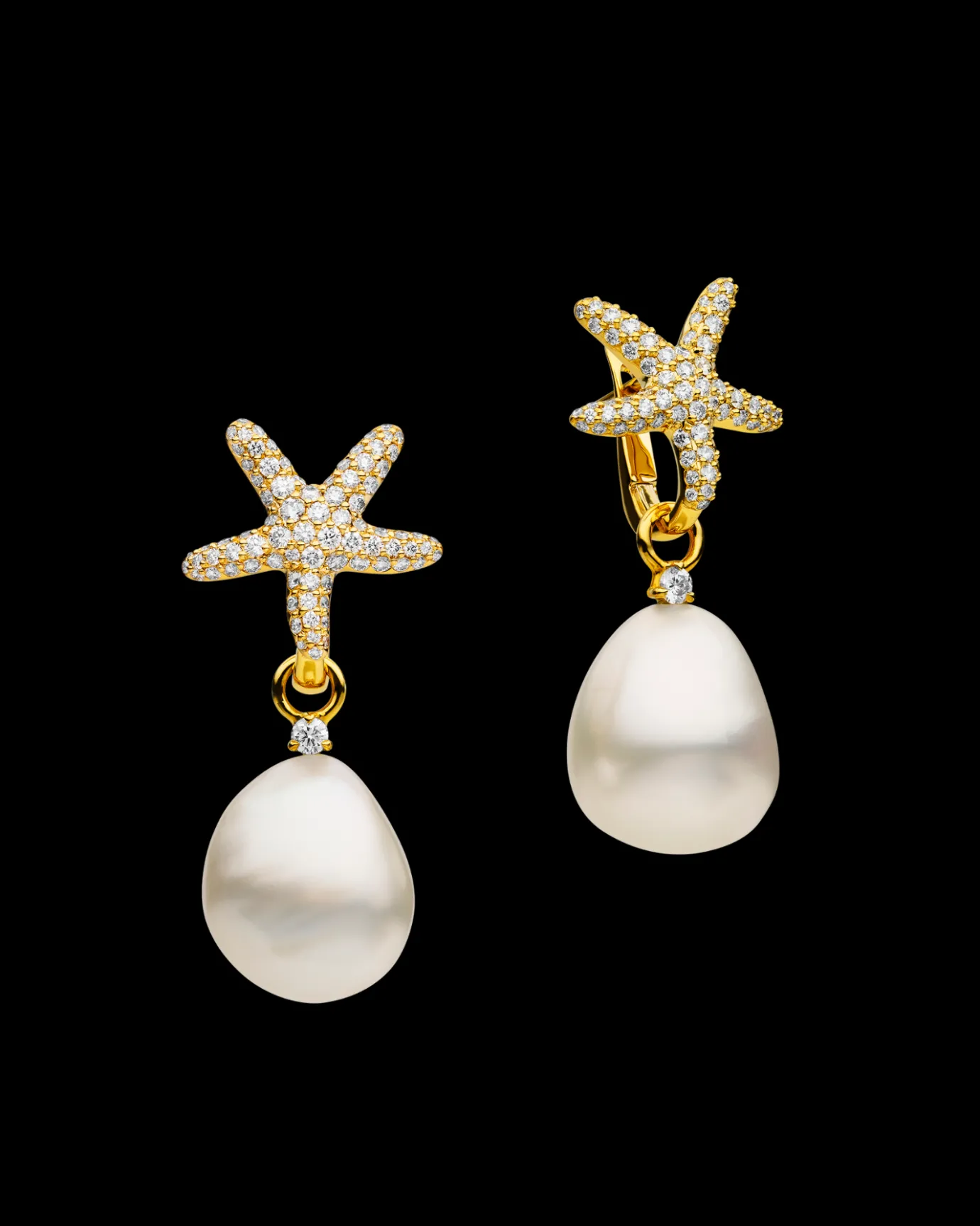 Earrings & Studs^Paspaley Diamond Starfish Pearls My Way Earrings | 12mm Baroque Pearls, Diamonds, and Yellow Gold YellowGold