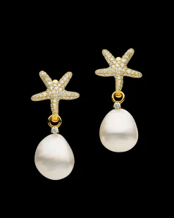 Earrings & Studs^Paspaley Diamond Starfish Pearls My Way Earrings | 12mm Baroque Pearls, Diamonds, and Yellow Gold YellowGold