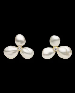 Earrings & Studs^Paspaley Diamond Triple Keshi Pearl Stud Earrings | 7-9mm Keshi Pearls, Diamonds, and Yellow Gold YellowGold