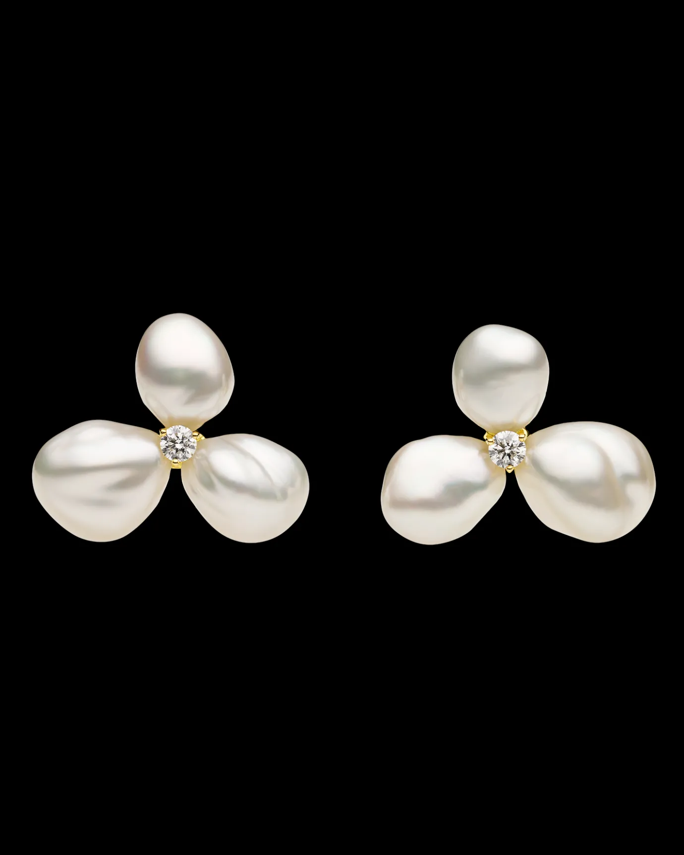 Earrings & Studs^Paspaley Diamond Triple Keshi Pearl Stud Earrings | 7-9mm Keshi Pearls, Diamonds, and Yellow Gold YellowGold