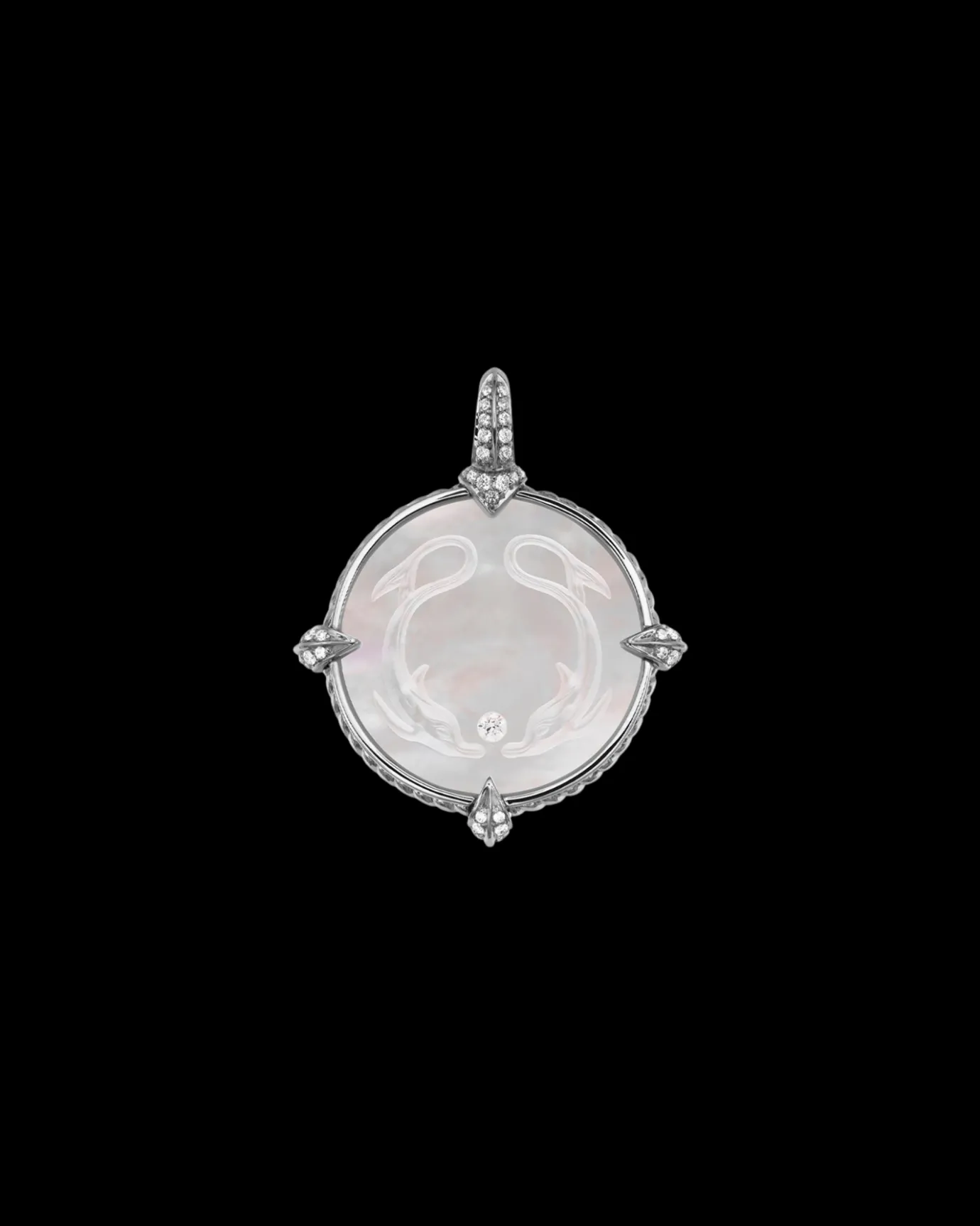 Chains, Charms & Accessories^Paspaley Dolphin Coin Charm | Mother of Pearl, Diamonds, and White Gold WhiteGold