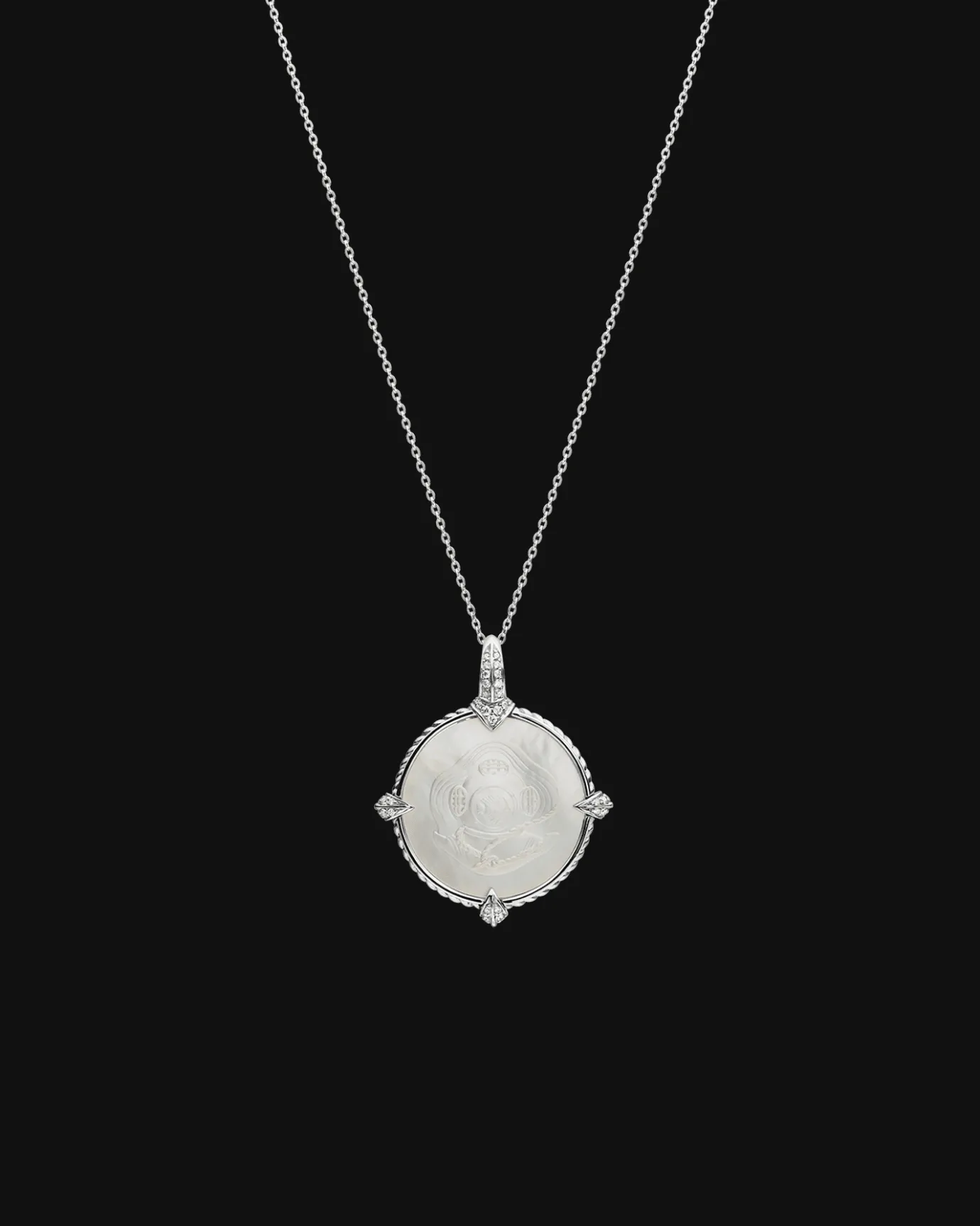 Chains, Charms & Accessories^Paspaley Dolphin Coin Charm | Mother of Pearl, Diamonds, and White Gold WhiteGold