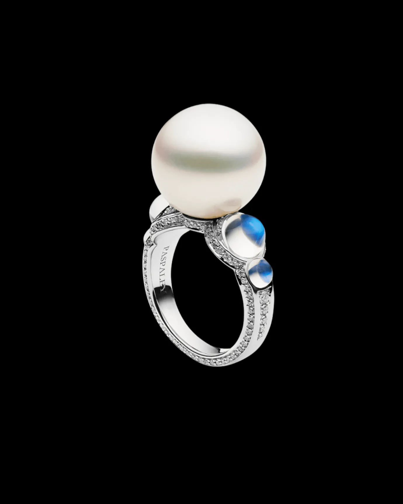 Rings^Paspaley Lunar Tidal Pearl Ring | 15mm Round Pearl, Moonstones, and White Gold WhiteGold