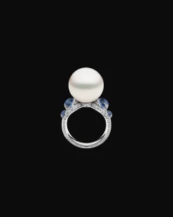 Rings^Paspaley Lunar Tidal Pearl Ring | 15mm Round Pearl, Moonstones, and White Gold WhiteGold
