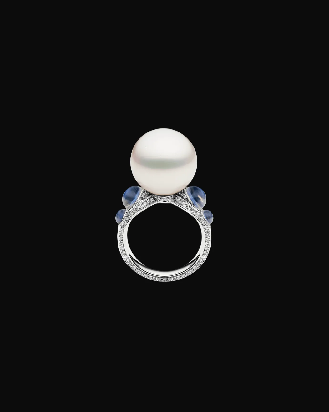 Rings^Paspaley Lunar Tidal Pearl Ring | 15mm Round Pearl, Moonstones, and White Gold WhiteGold