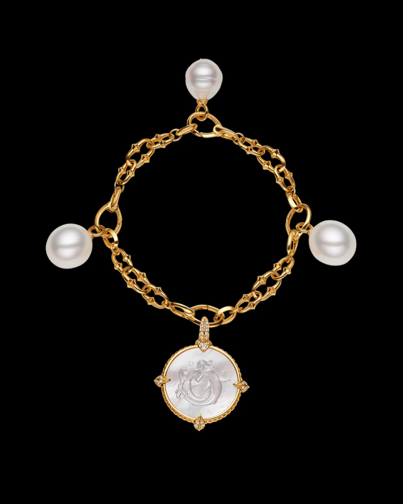 Bracelets^Paspaley Mermaid Dive Charm Bracelet | 10mm Circle Pearl, 12mm Oval Pearls, Mother of Pearl, and Yellow Gold YellowGold